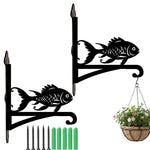 Goldfish metal hanging basket bracket mounted on outdoor wall for plant decoration