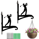 Golf player swinging metal hanging basket bracket mounted on outdoor wall for plant decoration