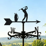 Golfer swing metal weather vane with directional arrows and mounting rod, outdoor roof and garden decoration