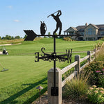 Golfer swing metal weather vane with directional arrows and mounting rod, outdoor roof and garden decoration