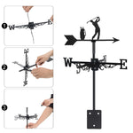 Golfer swing metal weather vane with directional arrows and mounting rod, outdoor roof and garden decoration