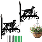 Gordon setter metal hanging basket bracket mounted on outdoor wall for plant decoration
