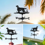 Gordon Setter metal weather vane with directional arrows and mounting rod, outdoor roof and garden decoration