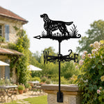 Gordon Setter metal weather vane with directional arrows and mounting rod, outdoor roof and garden decoration