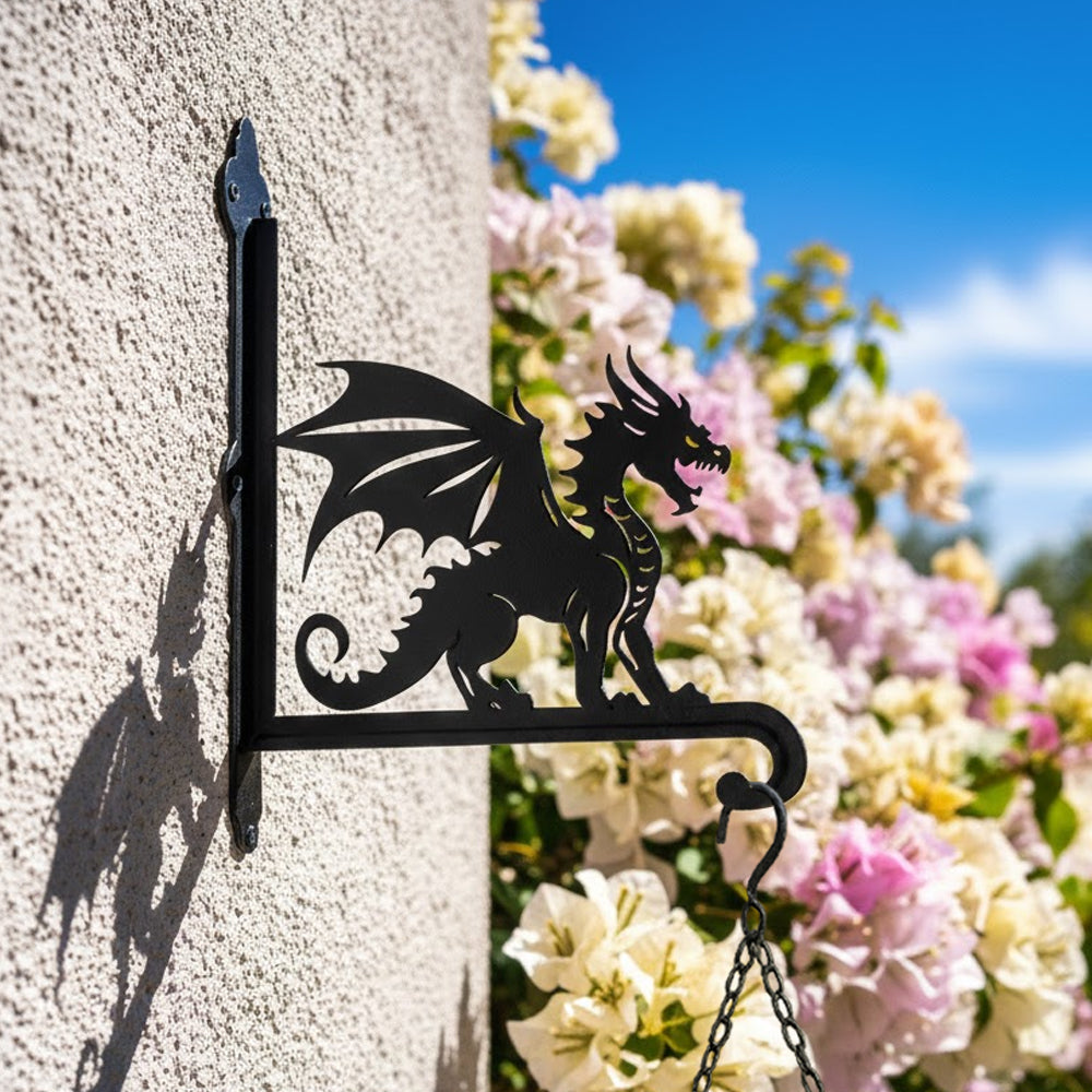 Dragon metal hanging basket bracket mounted on outdoor wall for plant decoration