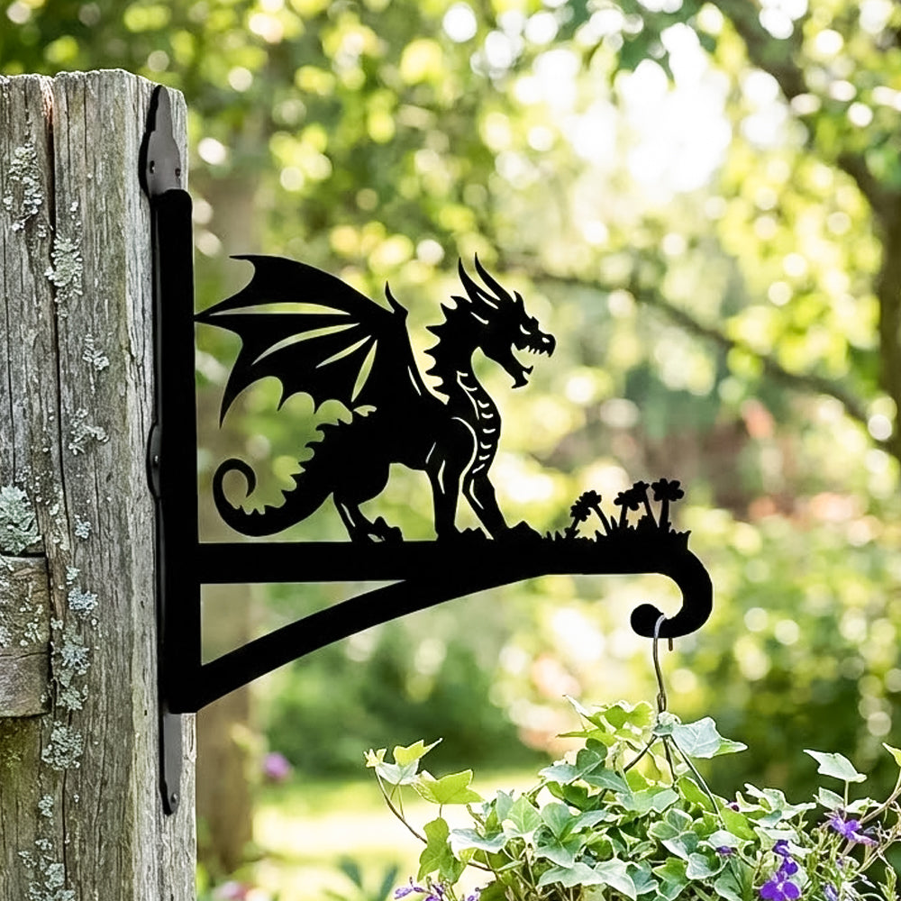 Dragon metal hanging basket bracket mounted on outdoor wall for plant decoration