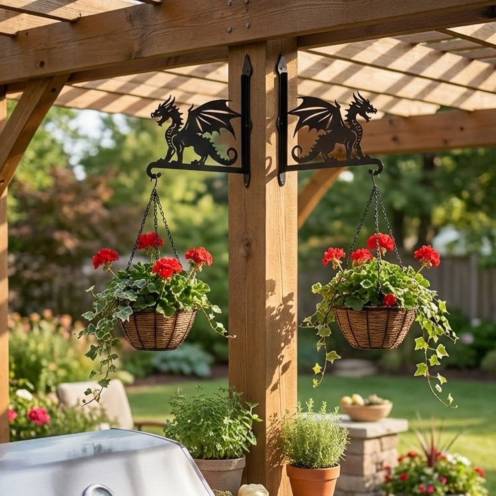 Dragon metal hanging basket bracket mounted on outdoor wall for plant decoration