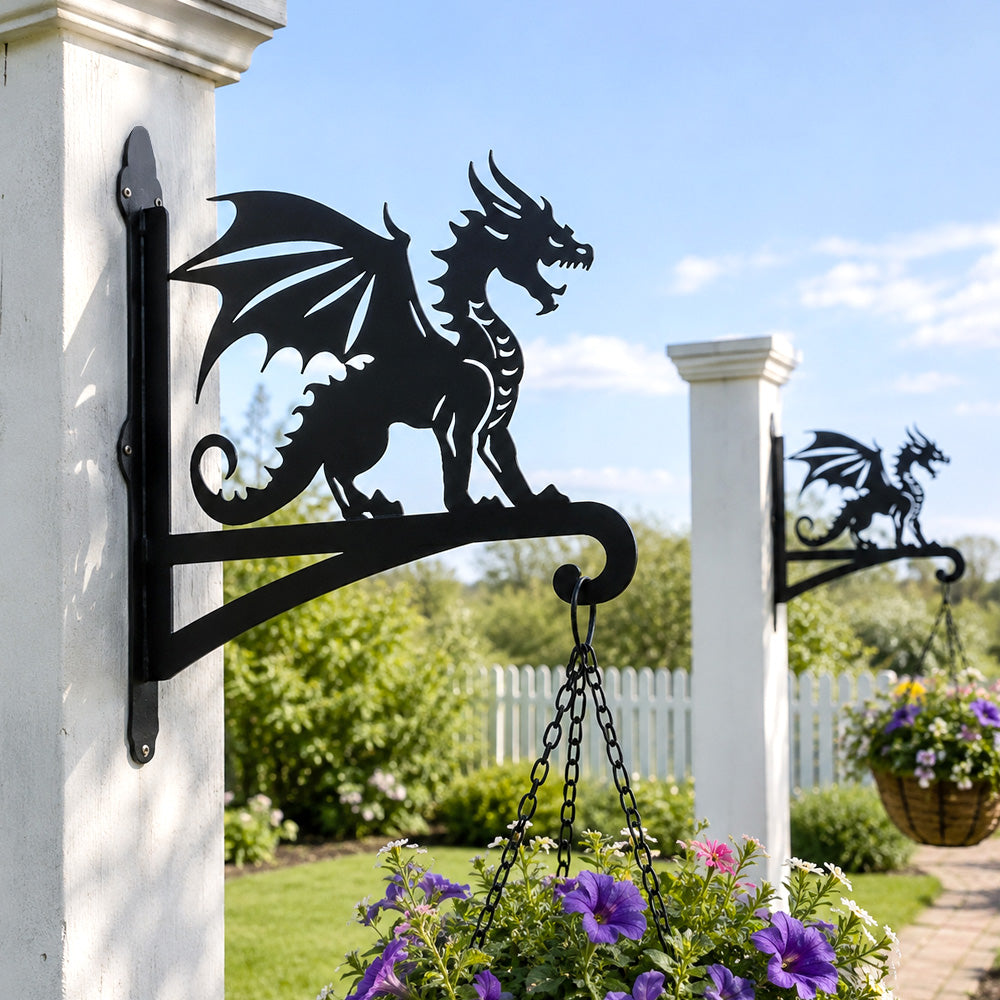 Dragon metal hanging basket bracket mounted on outdoor wall for plant decoration
