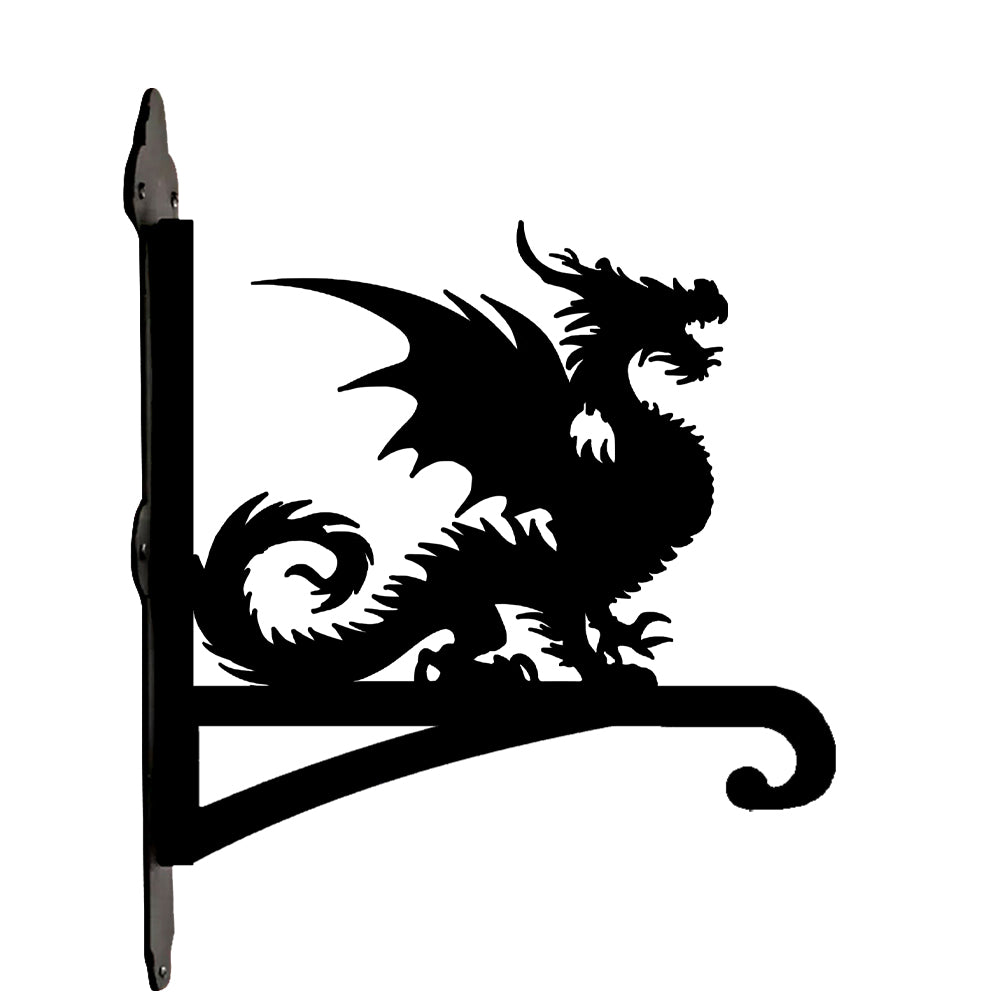 Gothic dragon metal hanging basket bracket mounted on outdoor wall for plant decoration
