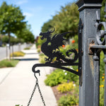Gothic dragon metal hanging basket bracket mounted on outdoor wall for plant decoration