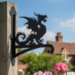 Gothic dragon metal hanging basket bracket mounted on outdoor wall for plant decoration