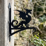 Gothic dragon metal hanging basket bracket mounted on outdoor wall for plant decoration