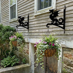 Gothic dragon metal hanging basket bracket mounted on outdoor wall for plant decoration