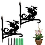 Gothic dragon metal hanging basket bracket mounted on outdoor wall for plant decoration