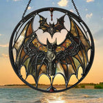 Gothic mystical amber bats stained glass suncatcher window hanging, suitable for home and garden decoration