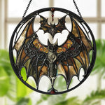 Gothic mystical amber bats stained glass suncatcher window hanging, suitable for home and garden decoration