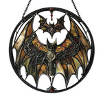 Gothic mystical amber bats stained glass suncatcher window hanging, suitable for home and garden decoration