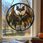 Gothic mystical amber bats stained glass suncatcher window hanging, suitable for home and garden decoration