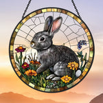 Gray bunny rabbit stained glass suncatcher window hanging, suitable for home and garden decoration