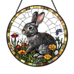 Gray bunny rabbit stained glass suncatcher window hanging, suitable for home and garden decoration
