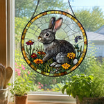 Gray bunny rabbit stained glass suncatcher window hanging, suitable for home and garden decoration