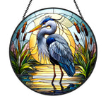 Great blue heron nature stained glass suncatcher window hanging, suitable for home and garden decoration