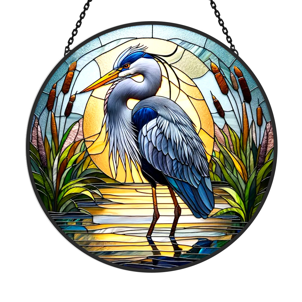 Great blue heron nature stained glass suncatcher window hanging, suitable for home and garden decoration
