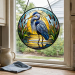 Great blue heron nature stained glass suncatcher window hanging, suitable for home and garden decoration
