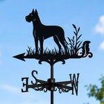 Great Dane metal weather vane with directional arrows and mounting rod, outdoor roof and garden decoration