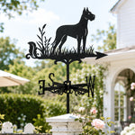 Great Dane metal weather vane with directional arrows and mounting rod, outdoor roof and garden decoration