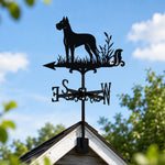 Great Dane metal weather vane with directional arrows and mounting rod, outdoor roof and garden decoration