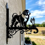 Great pyrenees metal hanging basket bracket mounted on outdoor wall for plant decoration
