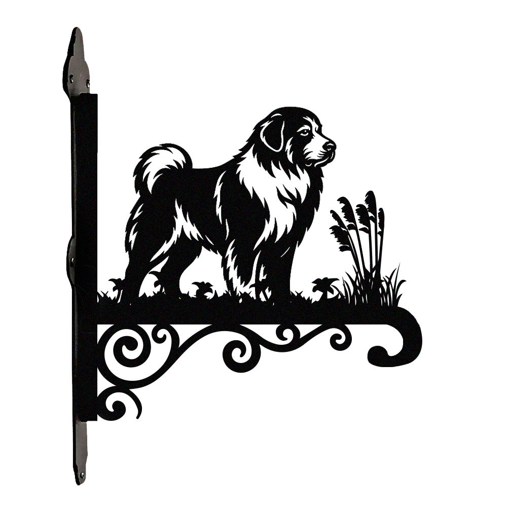 Great pyrenees metal hanging basket bracket mounted on outdoor wall for plant decoration