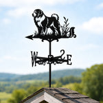 Great Pyrenees metal weather vane with directional arrows and mounting rod, outdoor roof and garden decoration