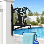 Greyhound metal hanging basket bracket mounted on outdoor wall for plant decoration