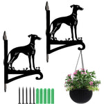 Greyhound metal hanging basket bracket mounted on outdoor wall for plant decoration