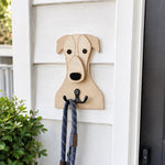 Wooden greyhound dog wall hook key and leash holder for home entryway organizer