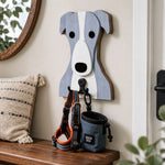 Wooden greyhound dog wall hook key and leash holder for home entryway organizer