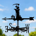 Grim reaper metal weather vane with directional arrows and mounting rod, outdoor roof and garden decoration