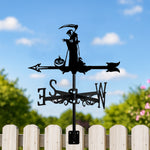 Grim reaper metal weather vane with directional arrows and mounting rod, outdoor roof and garden decoration
