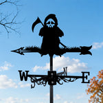 Grim reaper metal weather vane with directional arrows and mounting rod, outdoor roof and garden decoration