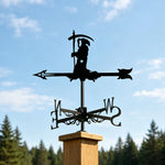 Grim reaper metal weather vane with directional arrows and mounting rod, outdoor roof and garden decoration