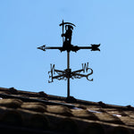 Grim reaper metal weather vane with directional arrows and mounting rod, outdoor roof and garden decoration