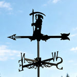 Grim reaper metal weather vane with directional arrows and mounting rod, outdoor roof and garden decoration