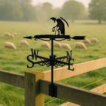 Grim reaper with hourglass metal weather vane with directional arrows and mounting rod, outdoor roof and garden decoration