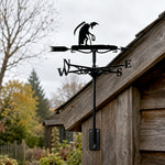 Grim reaper with hourglass metal weather vane with directional arrows and mounting rod, outdoor roof and garden decoration