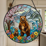 Grizzly bear and dolphin nature stained glass suncatcher window hanging, suitable for home and garden decoration