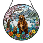 Grizzly bear and dolphin nature stained glass suncatcher window hanging, suitable for home and garden decoration