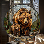 Grizzly bear family stained glass suncatcher window hanging, suitable for home and garden decoration