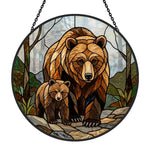 Grizzly bear family stained glass suncatcher window hanging, suitable for home and garden decoration